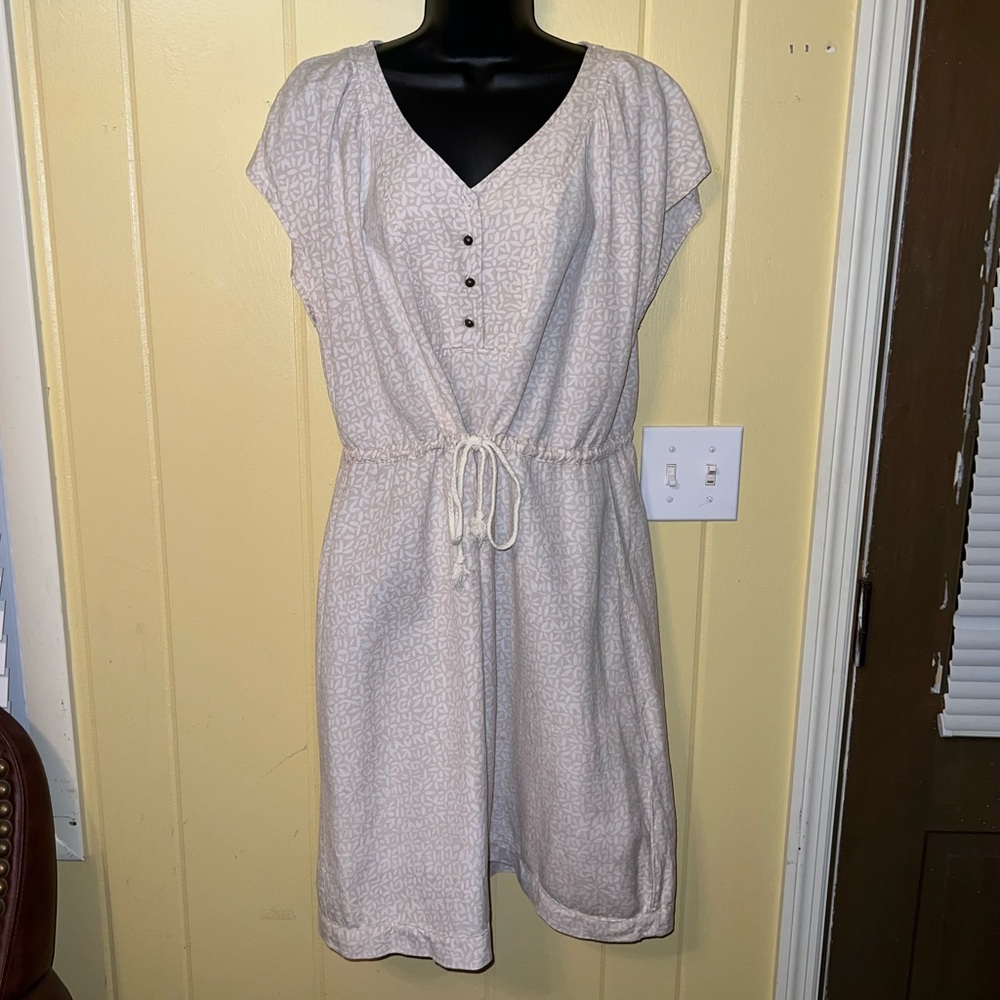 Merona Cream Linen Blend Casual Front Tie Short Sleeve Midi Dress Size 18 - Picture 2 of 14